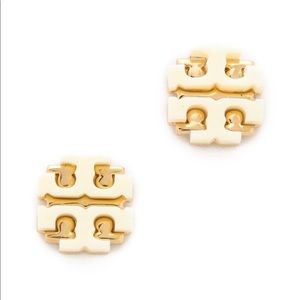 Tory Burch ivory enamel logo earrings